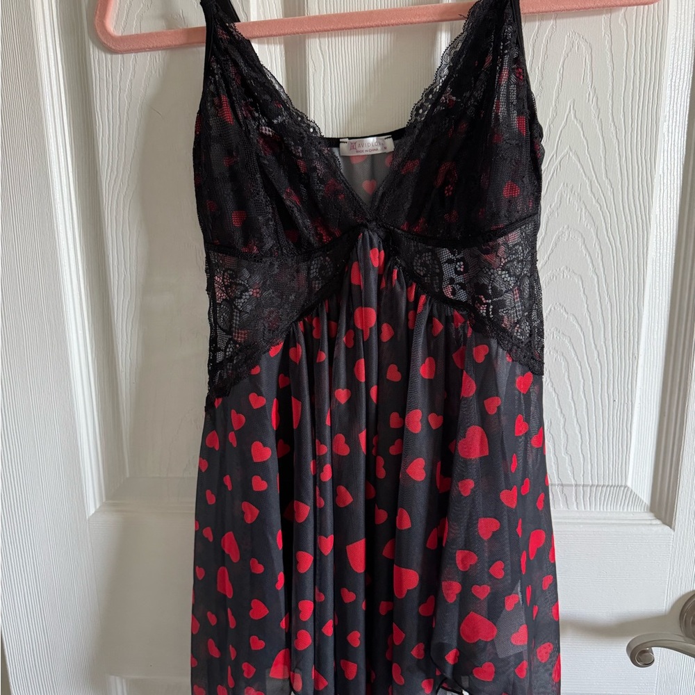 Black and Red Heart Lace Chemise